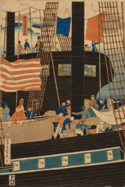 Western Traders Loading Cargo in Yokohama, 1861 by Utagawa Sadahide