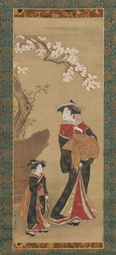 Courtesan and her Attendant under a Cherry Tree by Utagawa Toyoharu