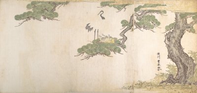 Crane and Their Young in Their Nest in the Branches of a Pine-tree by Utagawa Toyoharu