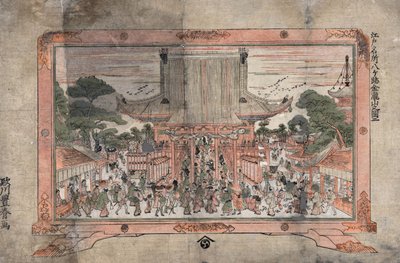 People Entering a Large Temple with Trading Stalls, c1770. Utagawa Toyoharu, Japanese Ukiyo-e Artist by Utagawa Toyoharu