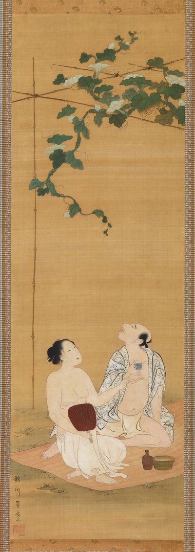 Enjoying the Evening Cool under a Gourd Trellis, Early 19th Century by Utagawa Toyohiro