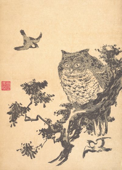 Owl and Two Swallows by Utagawa Toyohiro