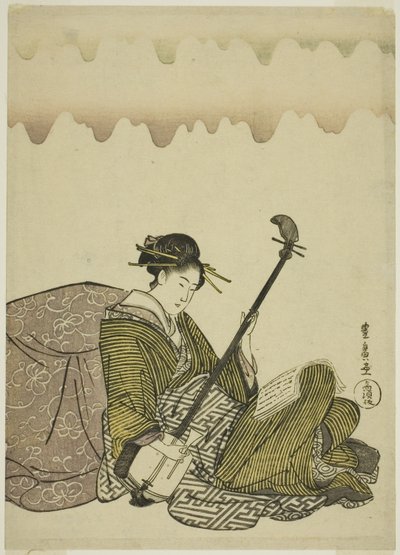 Woman Playing Shamisen, from an Untitled Series of Women at Leisure by Utagawa Toyohiro