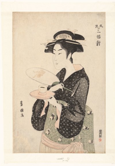 Portrait of the Waitress Okita (series title: Triptych of Elegant Beauties) by Utagawa Toyokuni (I)