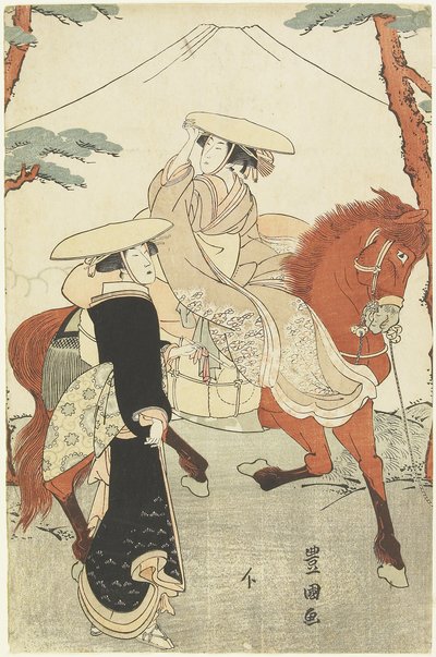 Two Women, One Walking, One on Horseback by Utagawa Toyokuni