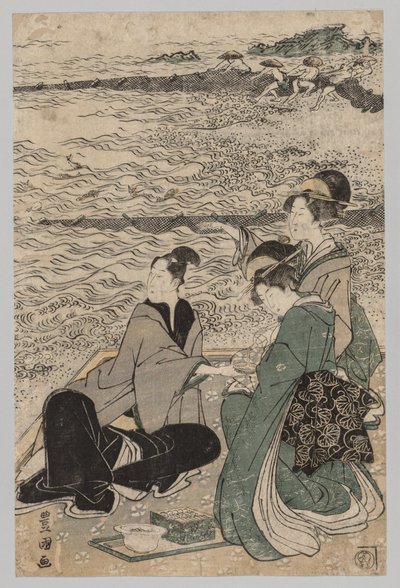 Man and Two Women at the Sea Shore by Utagawa Toyokuni