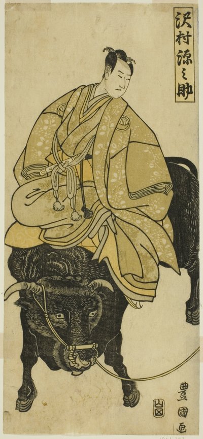 Actor Sawamura Gennosuke Riding on Ox as Sugawara no Michizane by Utagawa Toyokuni I