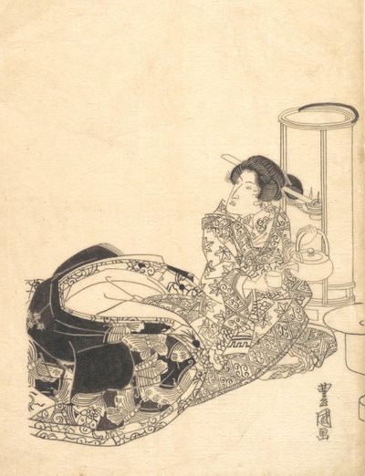 Courtesan or Actor as Courtesan Pouring Tea by the Light of a Lantern by Utagawa Toyokuni I