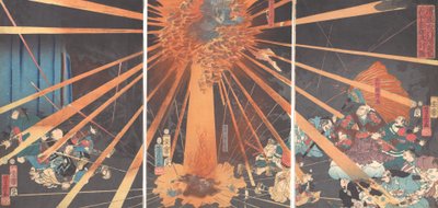 The Ghost of Akugenta Taking Revenge on Nanba at the Nunobiki Waterfall by Utagawa Yoshifusa