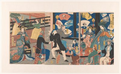 Foreigners During a Drinking Party at the Gankiro Teahouse by Utagawa Yoshiiku