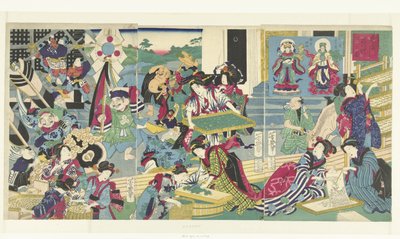The Seven Gods of Fortune Raising Silkworms by Utagawa Yoshiiku