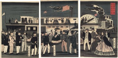 Arrival and Departure of an American Steamship by Utagawa Yoshikazu