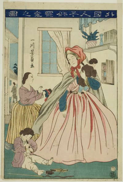 Foreigner Caring for Her Children by Utagawa Yoshikazu
