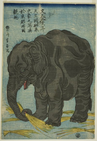 Picture of Large Elephant from India, An Attraction at Ryogoku in the Eastern Capital by Utagawa Yoshikazu