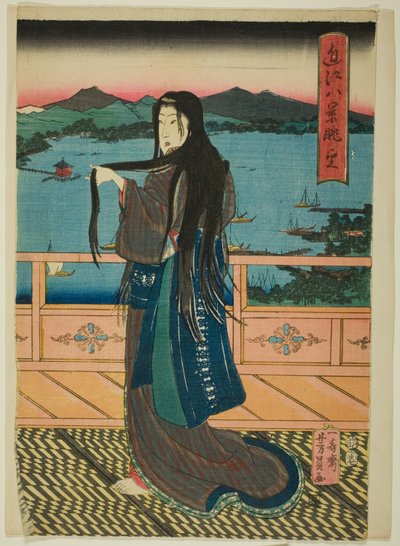 The Eight Views at Lake Biwa in the Evening by Utagawa Yoshikazu