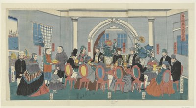 Five Nationalities at a Banquet by Utagawa Yoshikazu