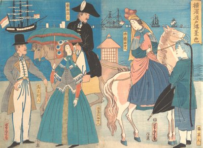 A View of the Wharves in Yokohama, 2nd Month, 1861 by Utagawa Yoshitora