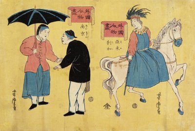 American (Right), Chinese Men (Left) by Utagawa Yoshitora