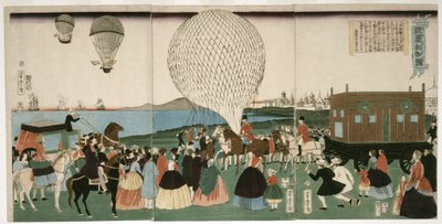 Ballooning in America, pub. 1865 by Utagawa Yoshitora