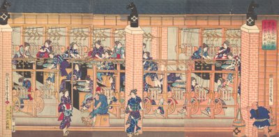 Imported Silk Reeling Machine at Tsukiji in Tokyo by Utagawa Yoshitora
