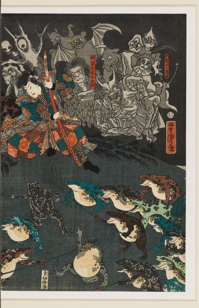 Nikushi the Frog Spirit Conjures up a Magical Battle of Frogs at Tateyama in Etchū Province by Utagawa Yoshitora