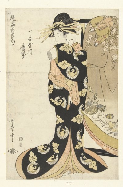 Courtesan Karagoto from the Chojiya house (series title: Courtesans and the Five Festivals) by Utamaro (II) , Kitagawa (attributed to)