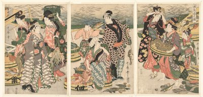 View of the Fish Market on the Beach at Shiba by Utamaro (II) , Kitagawa