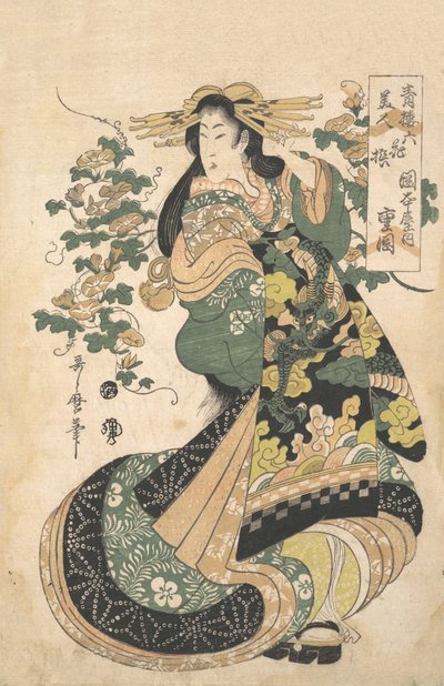 A Courtesan with Morning-glories on the Background by Utamaro II