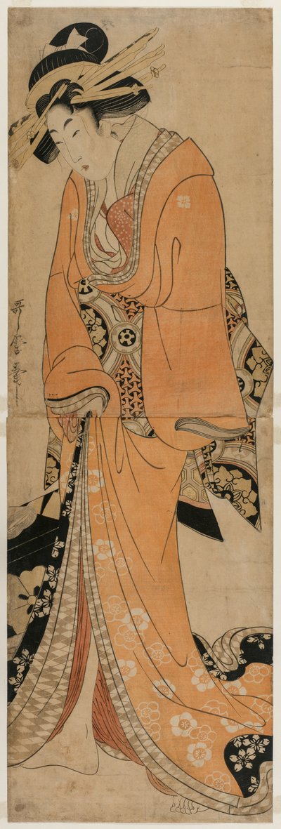 Geisha Standing Beside a Shamisen Case by Utamaro II