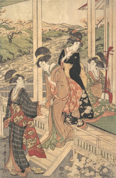 Group of Women on the Engawa of a Country House, in the time of the Cherry Blossoming, ca. 1806 by Utamaro II