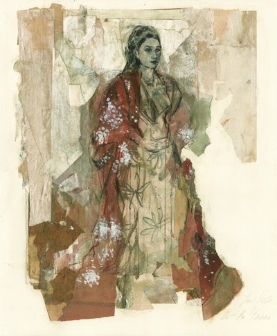 Elegant Woman Red Shawl by Ute Rathmann