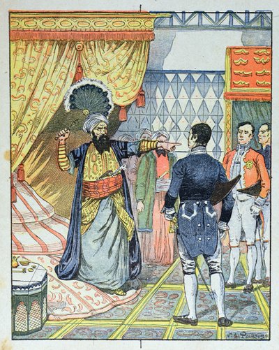 The Dey of Algiers, Hussein ibn El Hussein strikes the French ambassador, M. Deval with a fan, 27th April 1827 by Victor Armand Poirson