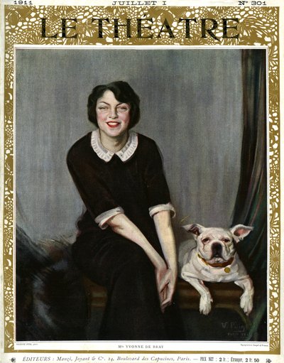 Yvonne De Bray, portrait with dog by V. (after) Puig