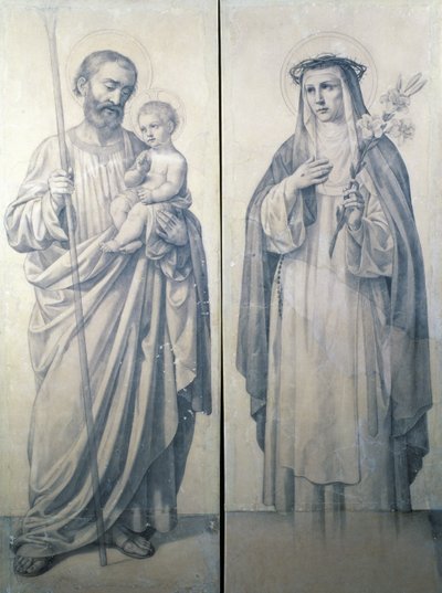 Preparatory drawing of St. Catherine of Siena and St. Christopher by V. de Matteis
