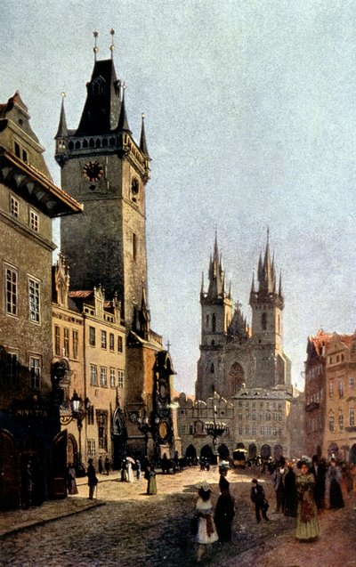 The Starometsky Square and Town Hall in Prague, c. 1900 by Vaclav Jansa