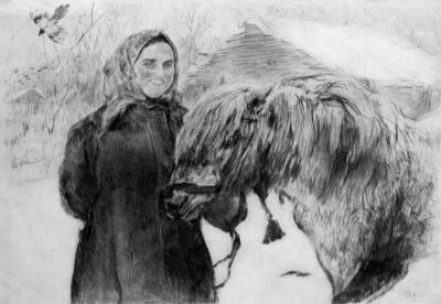Serow Woman with Horse by Valentin Aleksandrovich Serov