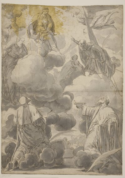 The Virgin and Child in the Clouds Surrounded by Angels and Saints Cosmas and Damian, Cecilia, Secondo and Marina by Valentin Lefèvre