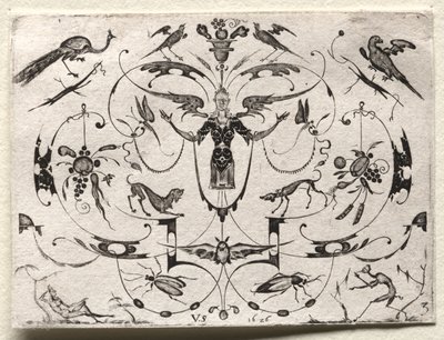 Arabesque with Peacock, Parakeet, Dogs and Insects by Valentin Sezenius