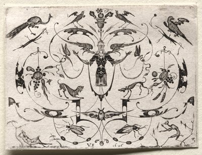 Arabesque with Peacock, Parakeet, Dogs and Insects, 1626 by Valentin Sezenius
