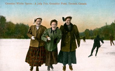 Canadian Winter Sports: A Jolly Trio, Grenadier Pond, Toronto, Canada, 20th Century by Valentine and Sons Publishing Co