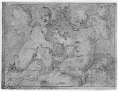 Two Putti Playing with a Cat and Two Birds by Valerio Castello