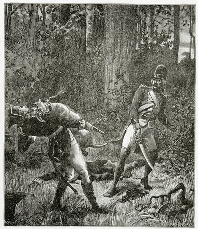 Rask the dog killing an English soldier - illustration from Bug-Jargal, 19th Century by Valnay Pere et fils