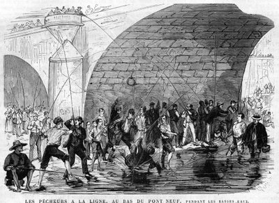 The Fisherman at the Bottom of the Pont Neuf in Paris in 1868 During the Low Water. Drawing by Desroches-Valnay by Valnay Pere et fils