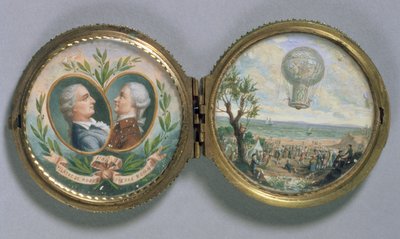 Portrait Miniature of J.F. Pilatre and Pierre Romain with a Scene of their Balloon Ascent, 1784 by Van Blarenberghe