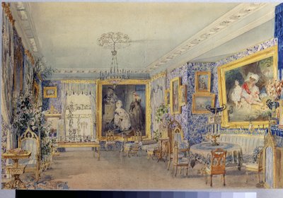 The Living Room in the Manor House Verki by Vasili Semenovich Sadovnikov