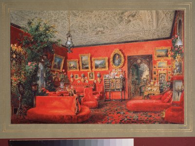 The Red Living Room in the Yusupov Palace in St. Petersburg by Vasili Semenovich Sadovnikov
