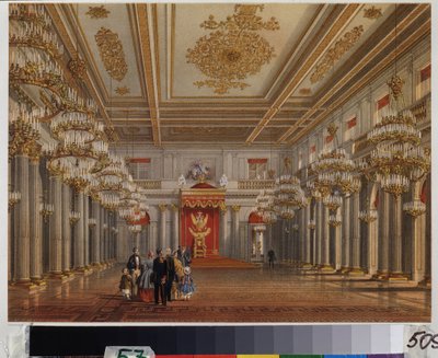 The Throne Room (Hall of Saint George) of the Winter Palace in Saint Petersburg by Vasili Semenovich Sadovnikov