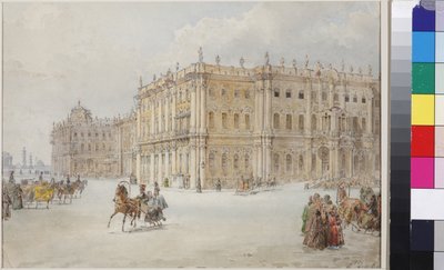 The Ride of Emperor Nicholas I Through the Palace Square, by Vasily Semyonovich Sadovnikov by Vasili Semenovich Sadovnikov