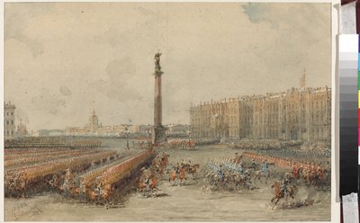 Parade of the Life-Guards Horse Regiment at the Palace Square by Vasili Semenovich Sadovnikov