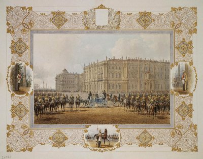 Review of the Horse-Guardsmen Regiment in Front of the Winter Palace, 1850s by Vasili Semenovich Sadovnikov